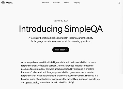 OpenAI宣布開源SimpleQA新基準,專治大模型“胡言亂語”